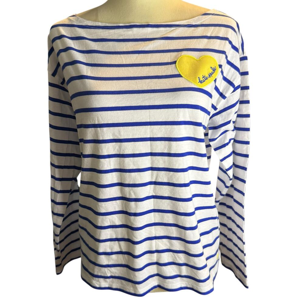 Kate Spade Harbor Stripe Tee, Boatneck Yellow Spade Logo, Women's Size Small